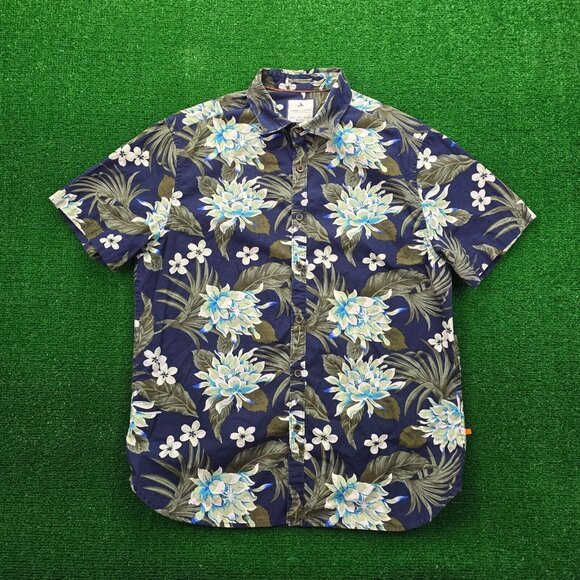 Denim & Flower Shirt Mens Large Floral Button Up Slim Fit Hawaiian Tropical‎ - Picture 1 of 8